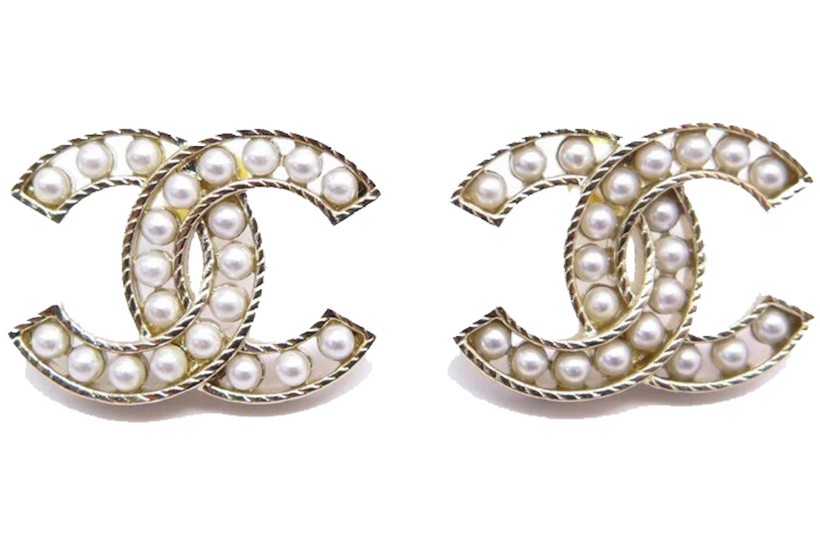 Chanel Logo CC Pearl Earrings Gold