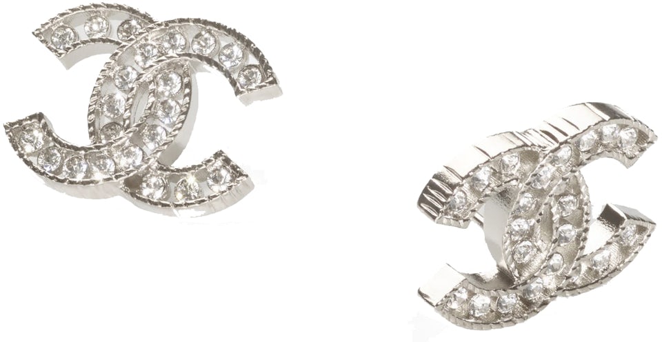 Chanel Logo Earrings Silver/Crystal in Silver Metal - DE