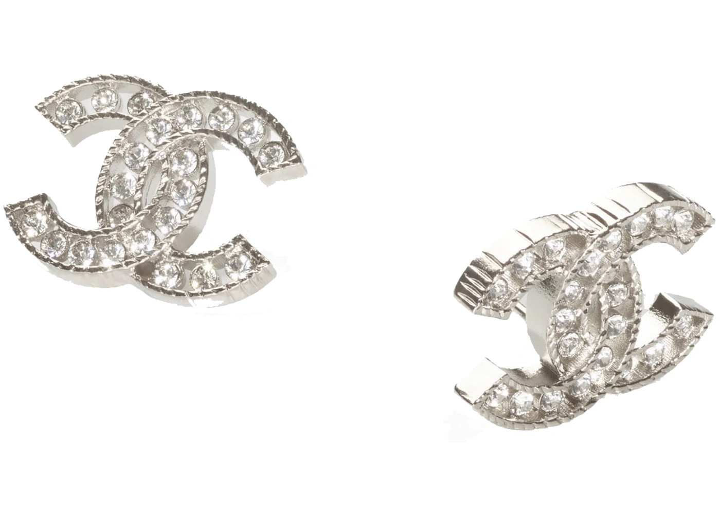 Chanel Logo Earrings Silver/Crystal in Silver Metal - US