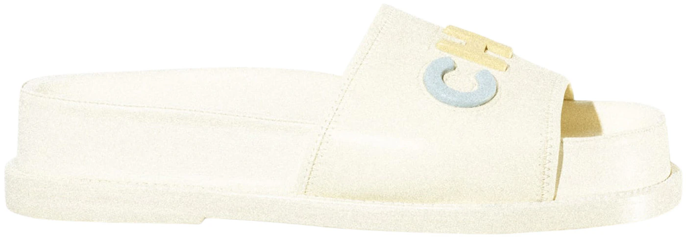 Chanel 23P Green White Leather CC Logo Letter Mules Slide Slip Sandal Flat  40