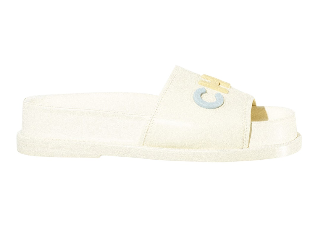 Pre-owned Chanel Logo Mule Sandal Ivory Leather In Ivory/multicolor