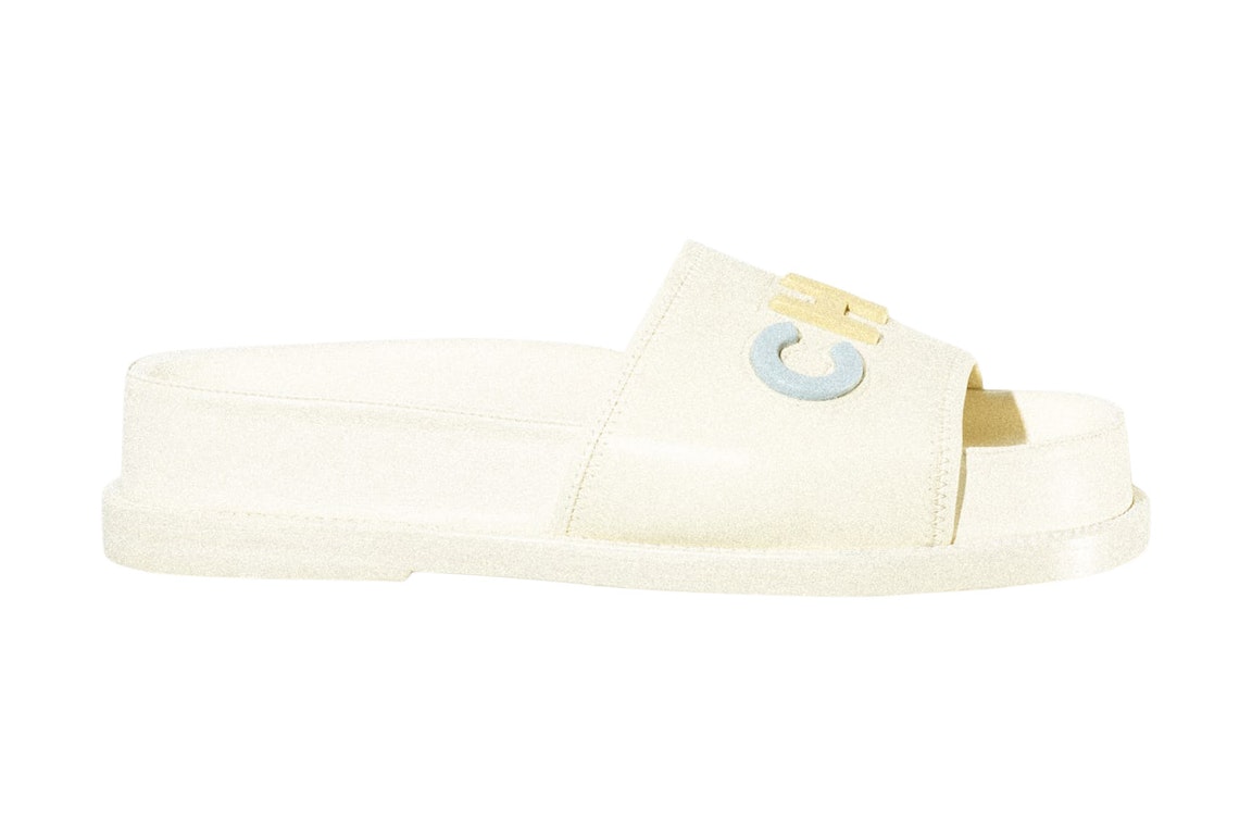 Pre-owned Chanel Logo Mule Sandal Ivory Leather In Ivory/multicolor
