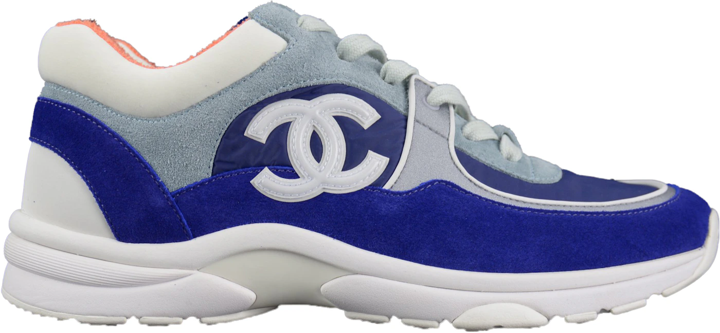 Chanel Navy Blue/Cream Leather and Patent CC Low Top Sneakers Size
