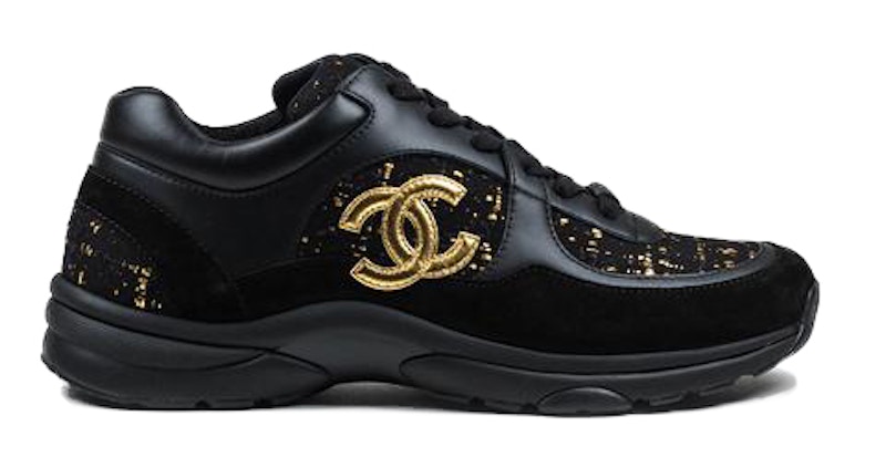 chanel sneakers black and gold