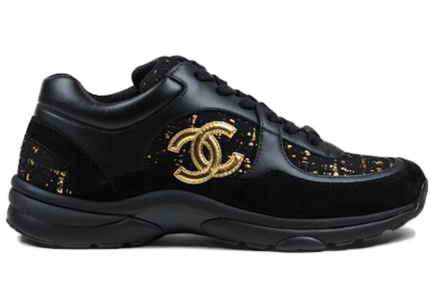 Chanel black tweed sneakers Clearance