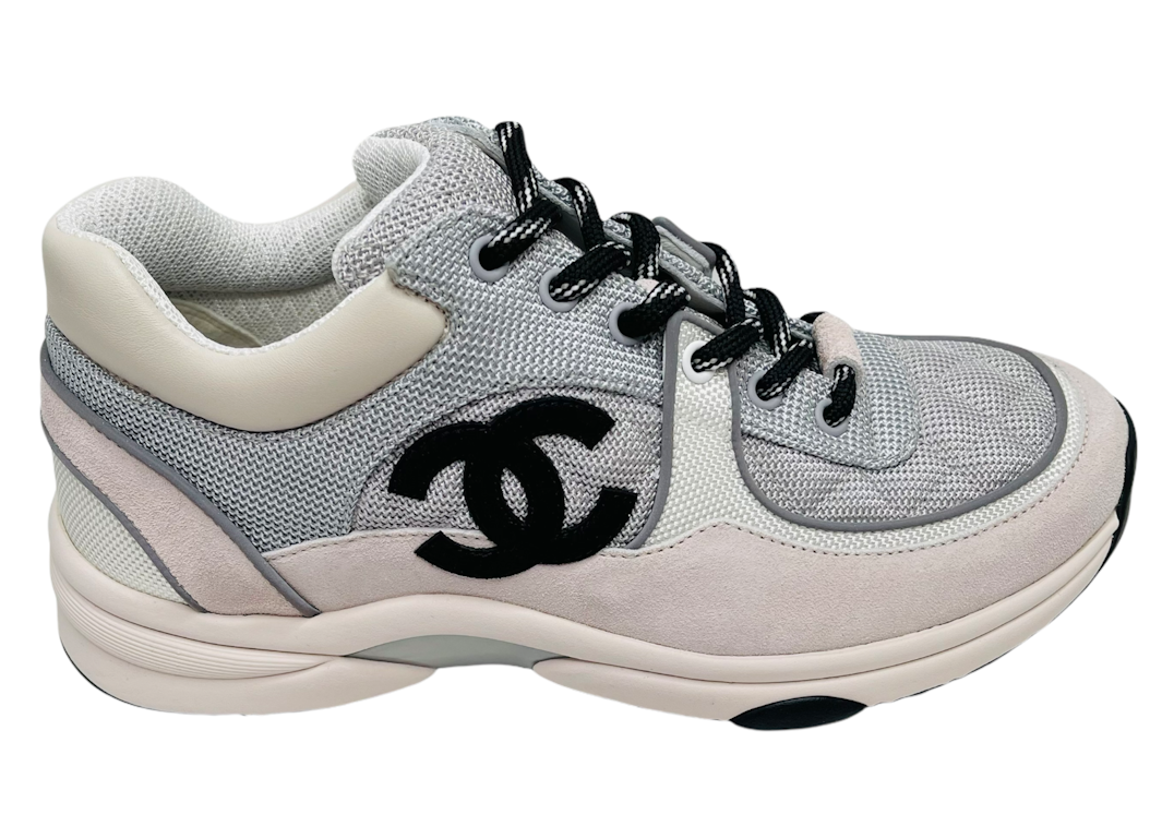 Pre-owned Chanel Low Top Trainer Gray White In Gray/white