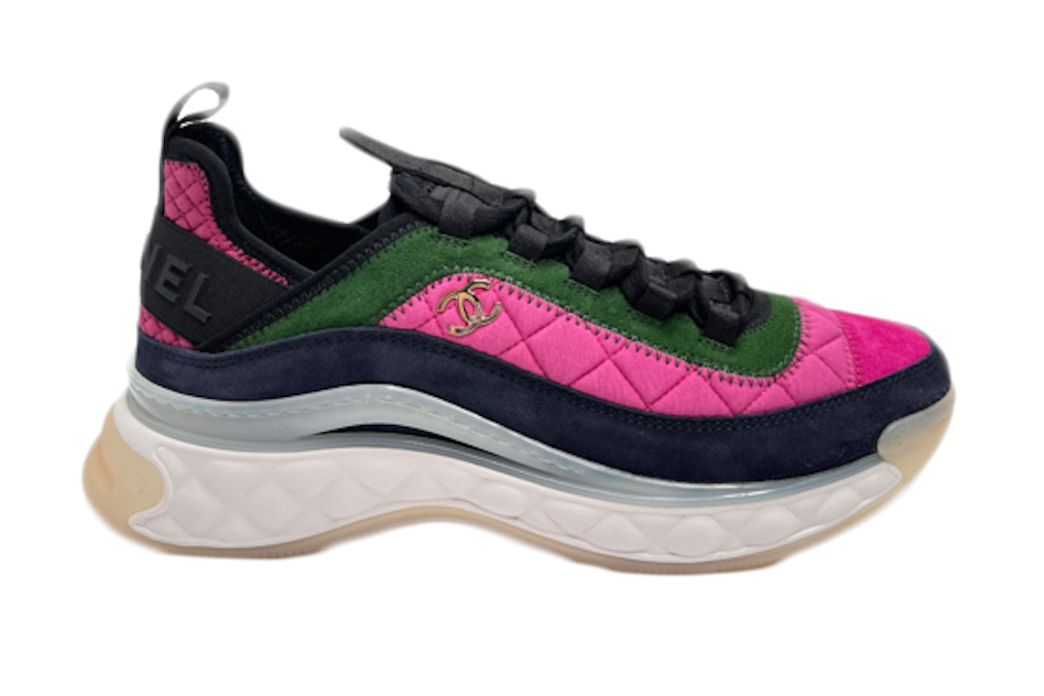 Pre-owned Chanel Low Top Trainer Pink Green In Black/pink/green