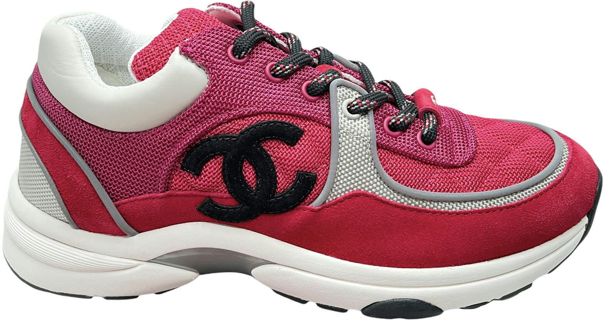CHANEL 38.5 Salmon Pink Canvas Leather Lace Up Sneakers Tennis Shoes  Trainer NEW