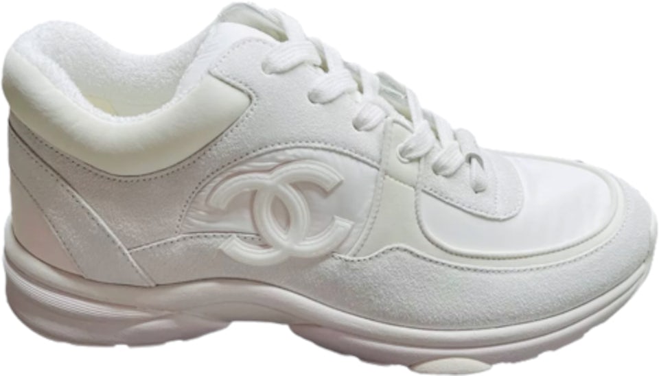 Chanel REV Mens White Suede Leather CC Logo Lace Low Top Trainer Sneaker 44  11 
