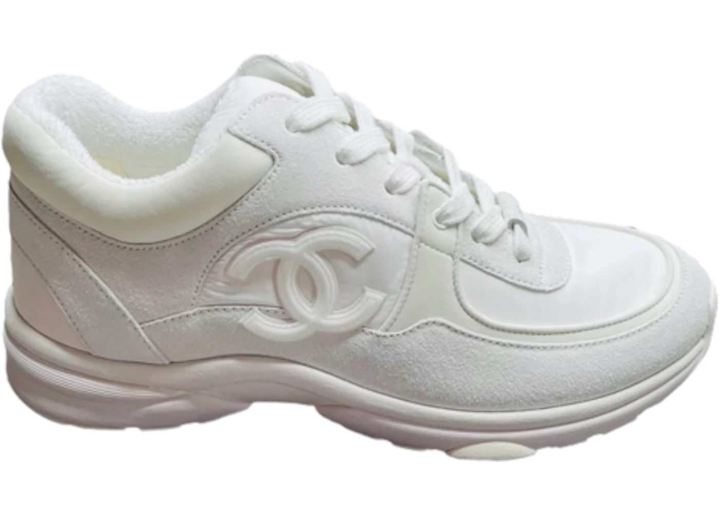Chanel Low Top Trainer Reflective White Suede