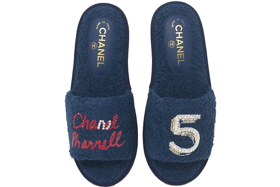 CHANEL, BLACK TERRY CLOTH MULES