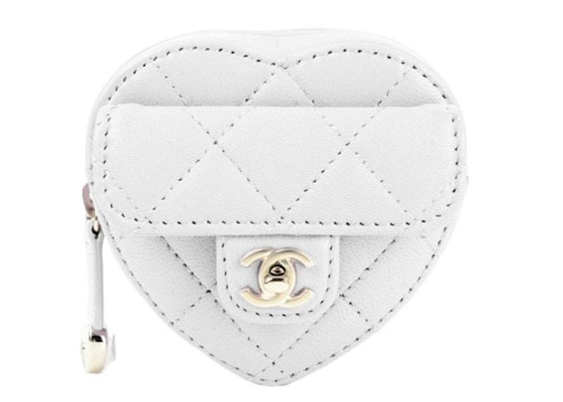 Chanel Matelasse Heart Arm Leather Coin Purse White AP2786 B08163