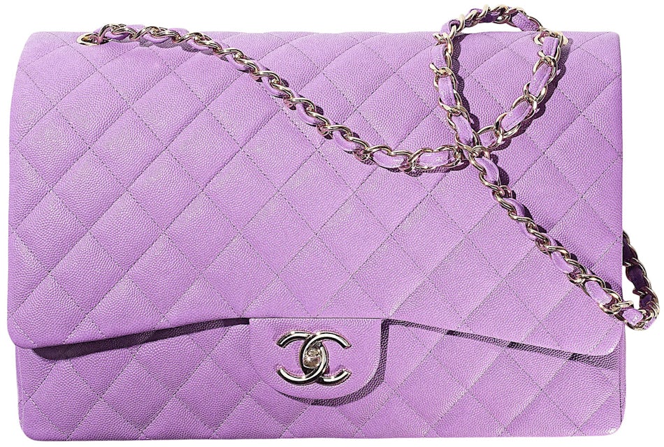 Chanel Maxi Classic Flap Handbag Maxi 22S Calfskin Purple in Calfskin  Leather with Gold-tone - US