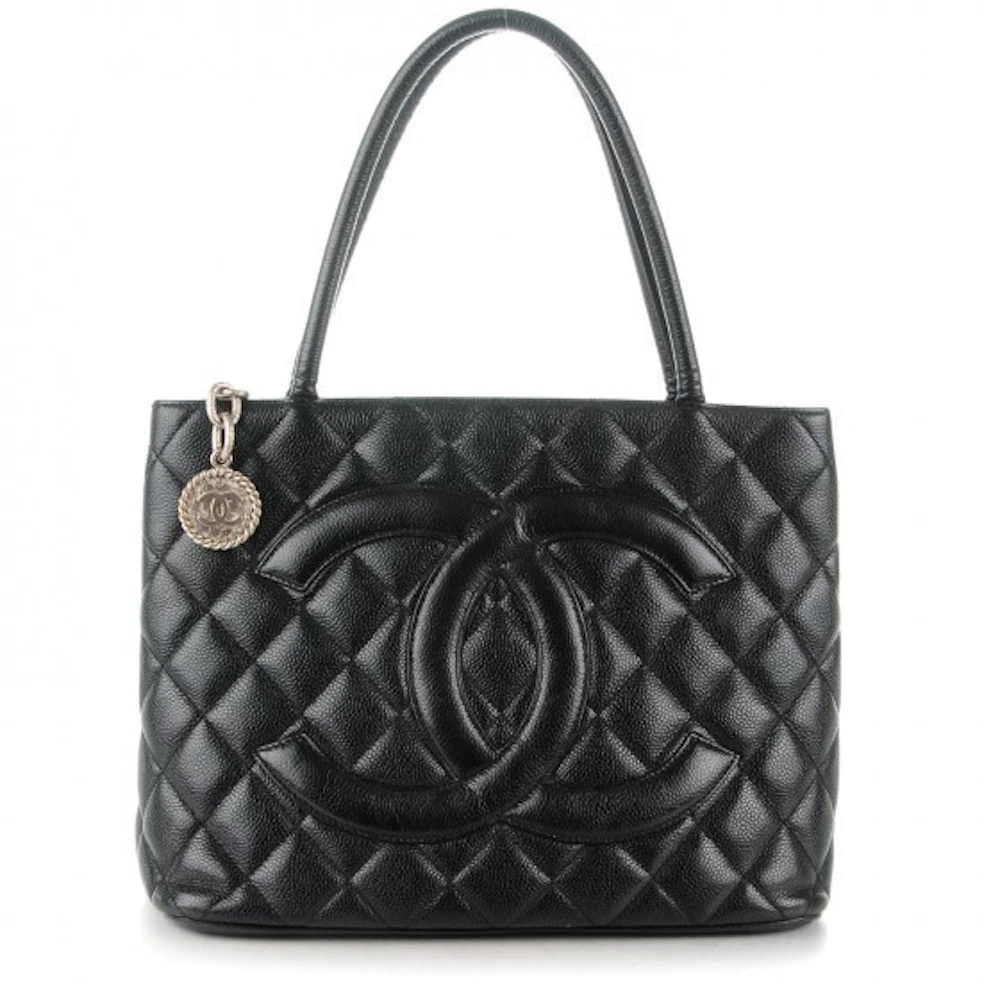 Chanel Medallion Tote Quilted Caviar Silver-tone Black - US