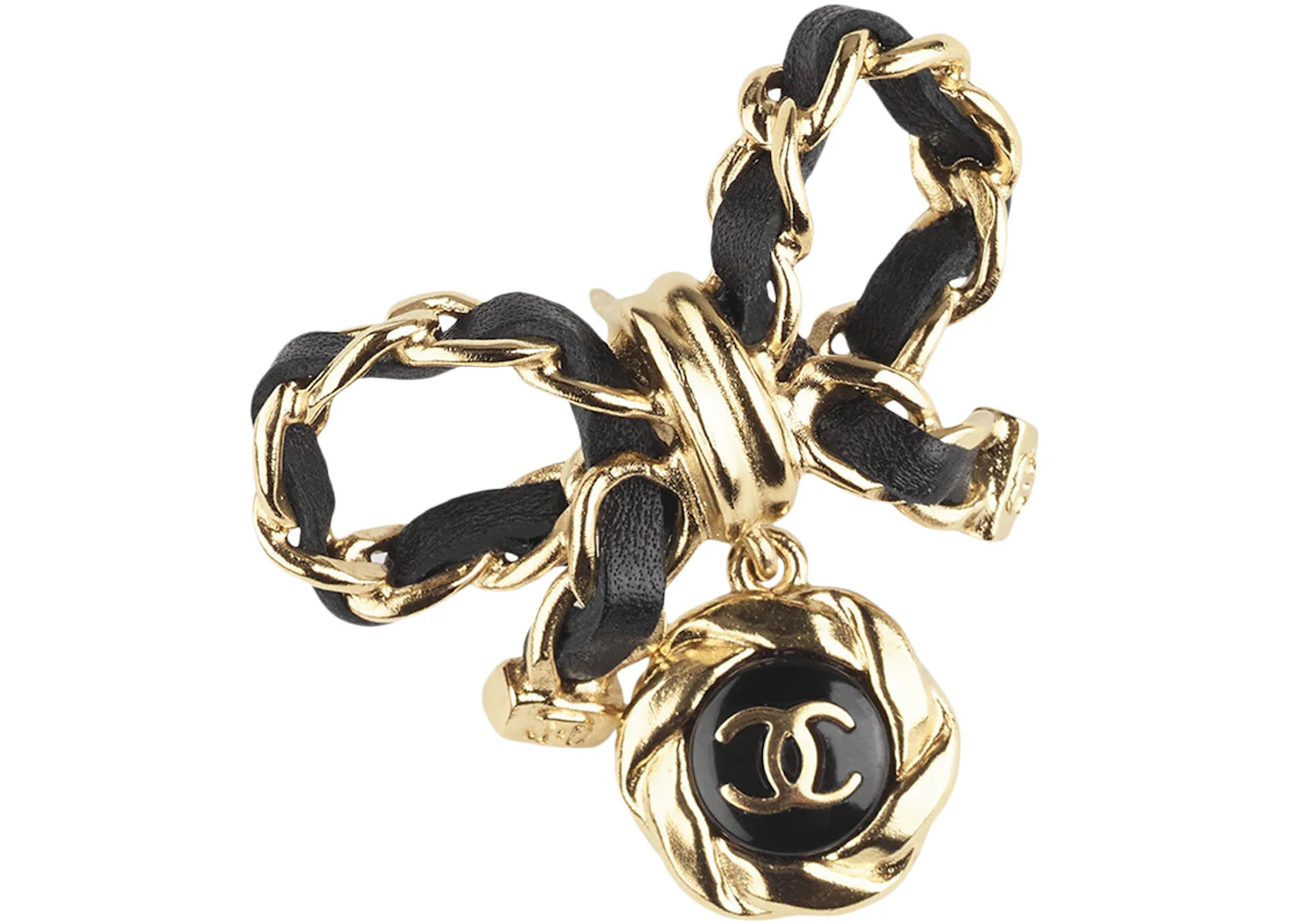 Chanel Metal Brooch AB8742 Gold/Black in Metal/Imitation Pearl/Calfskin  Leather - US