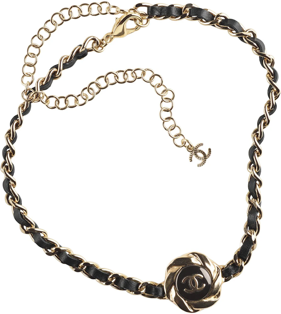 Chanel Metal/Calfskin Choker Necklace Gold/Black in Metal/Imitation Pearl/Calfskin  Leather - GB