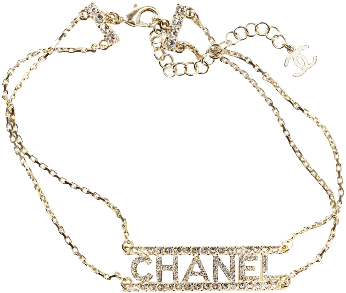 Chanel Metal Choker Necklace Gold/Crystal in Gold Metal - GB