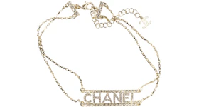 Chanel Metal Choker Necklace Gold/Crystal