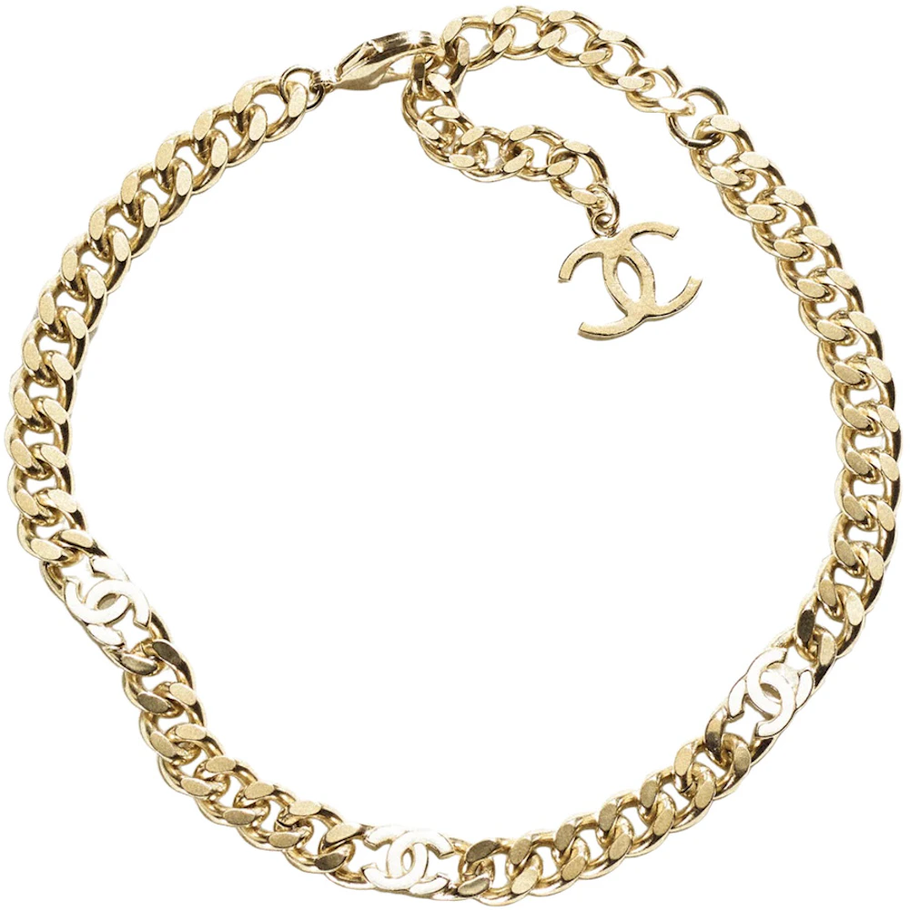 CHANEL+100+Anniversary+Pearl+Necklace+Choker+Gold+Metal+CC+Classic