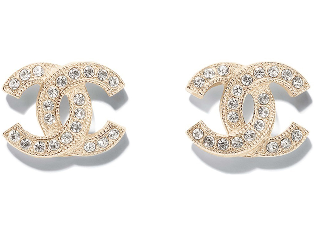Chanel Silvertone Metal Crystal Round CC Stud Earrings - Yoogi's Closet