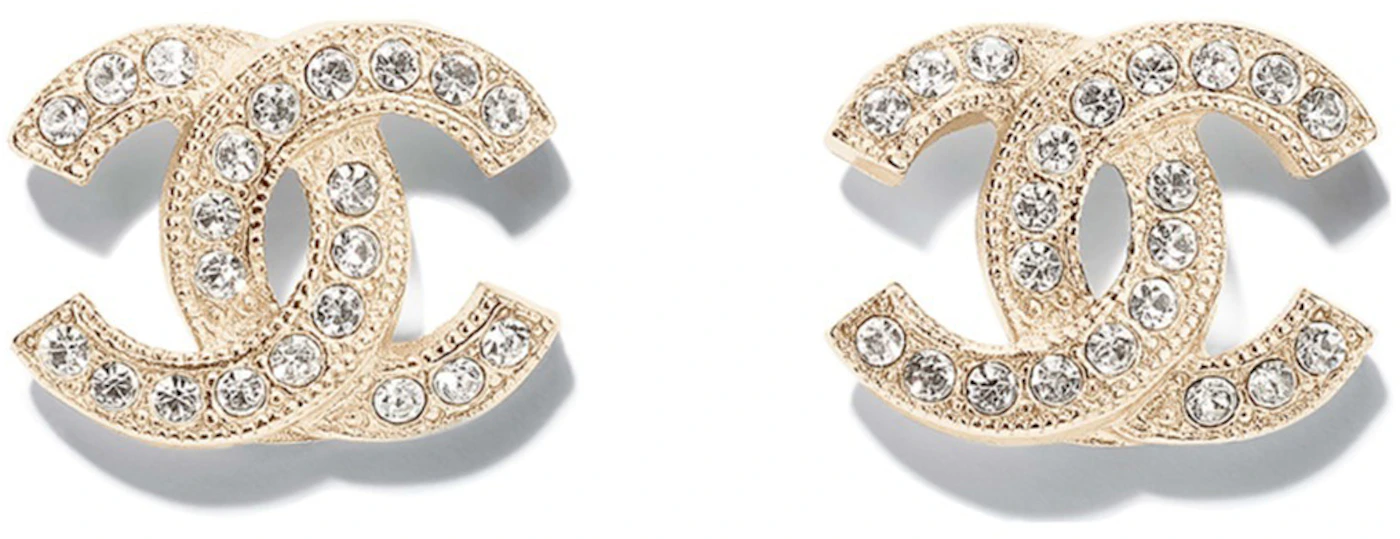 Chanel Crystal CC Logo Heart Stud Earrings ABA103 Light Gold/Crystal in  Metal - US
