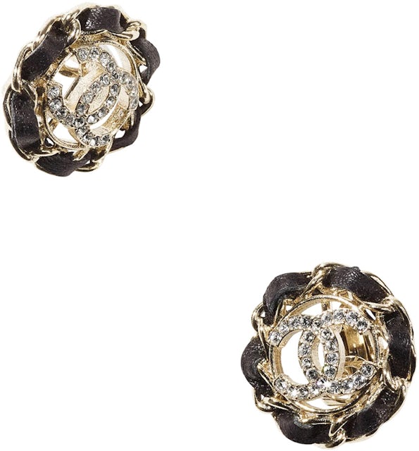 Chanel Metal Earrings AB8297 Gold/Black in Gold Metal/Lambskin Leather/Strass  - US