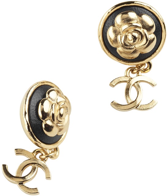Chanel Metal Earrings AB8977 Black/Gold in Gold Metal/Lambskin