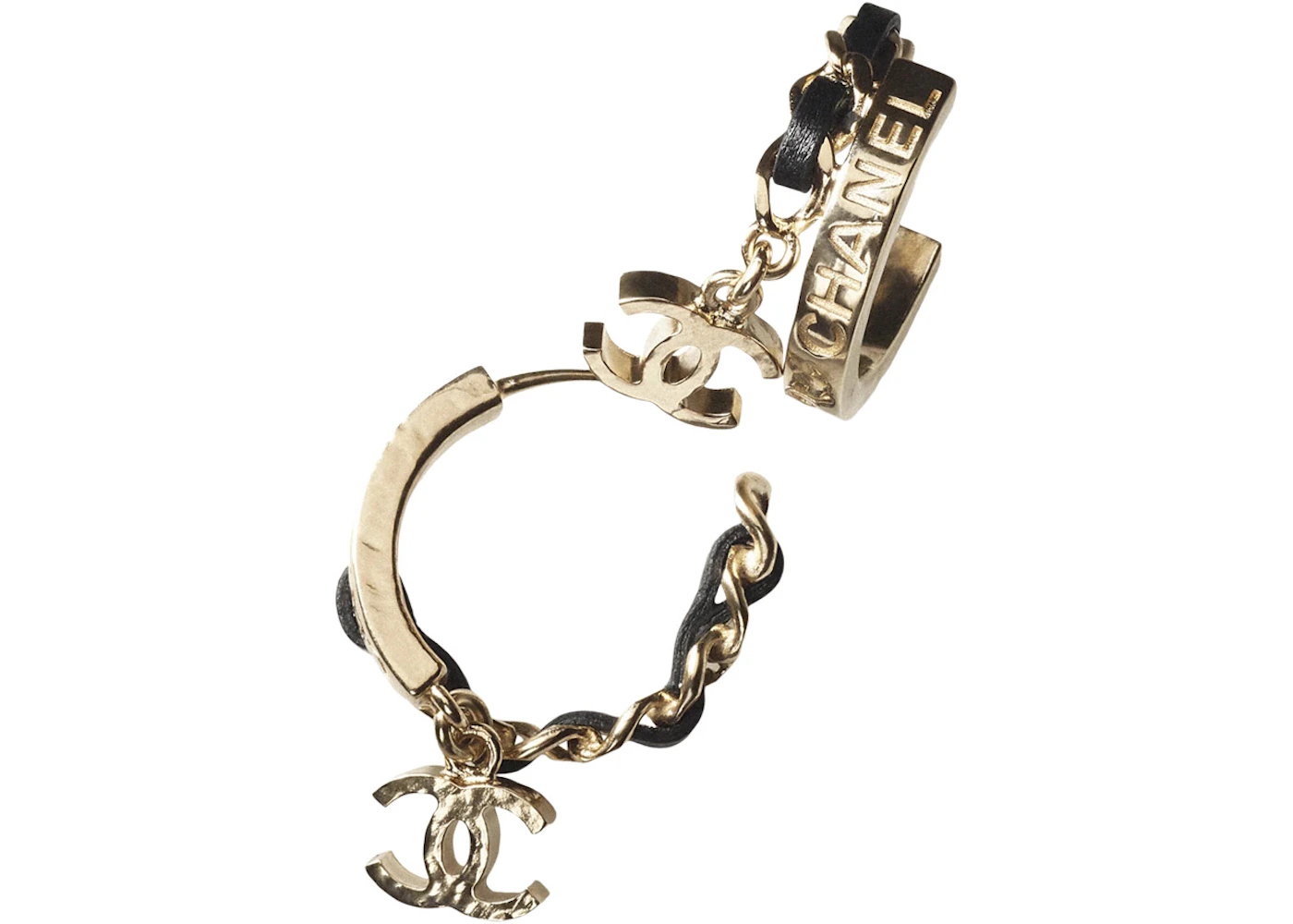 Chanel Metal/Lambskin Earrings AB9109 Gold/Black in Silver Metal