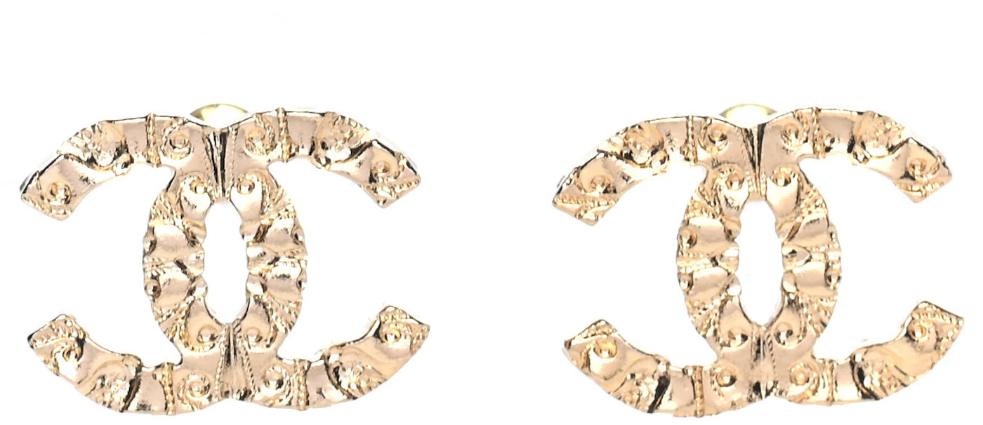 Chanel Metal Textured CC Earrings Gold in Gold Metal - US