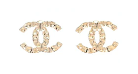 Chanel Metal Textured CC Earrings Gold