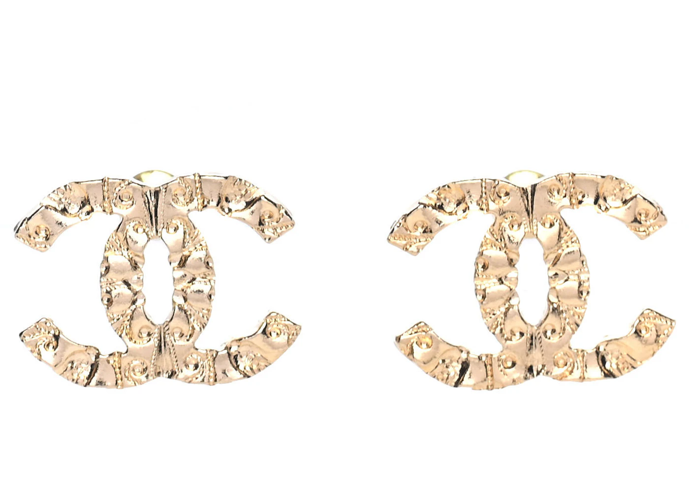 Chanel Metal Textured CC Earrings Gold in Gold Metal - US
