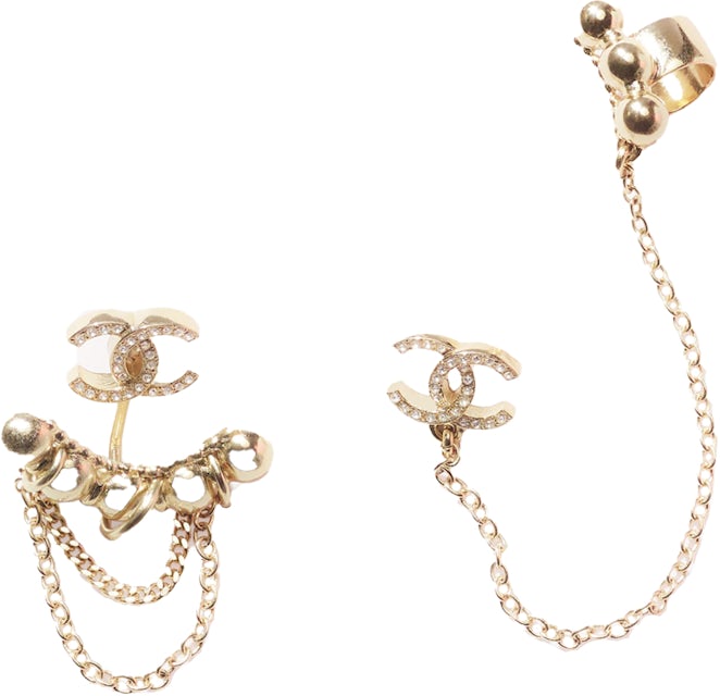 Chanel Crystal & Pearl Cc Logo Drop Earrings