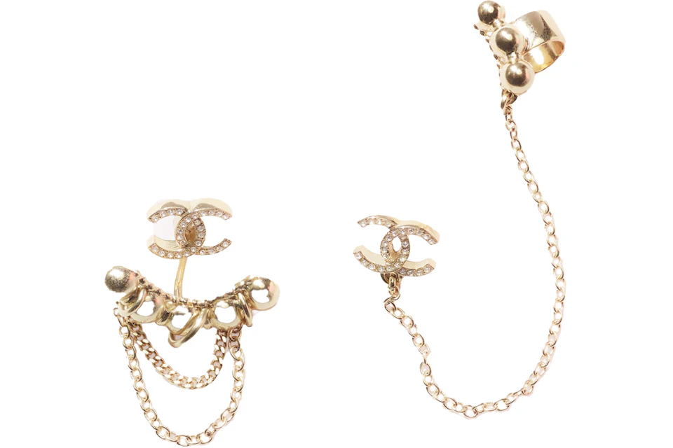 Chanel Metal and Strass Earrings Crystal Gold