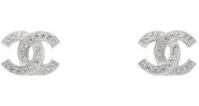 Chanel Metal and Strass Earrings Crystal Silver