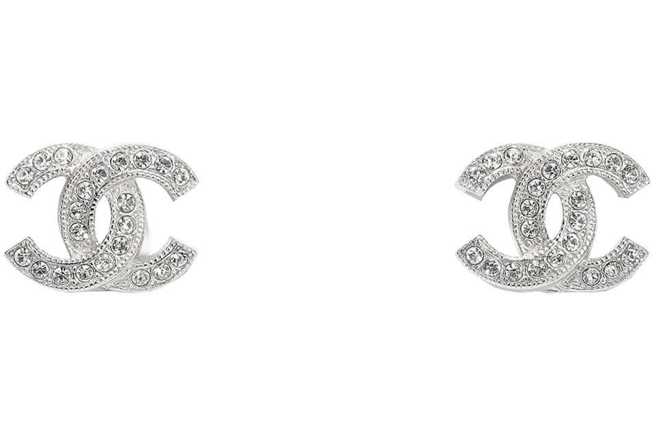 Stud earrings - Metal, resin & strass, silver, black & crystal — Fashion |  CHANEL