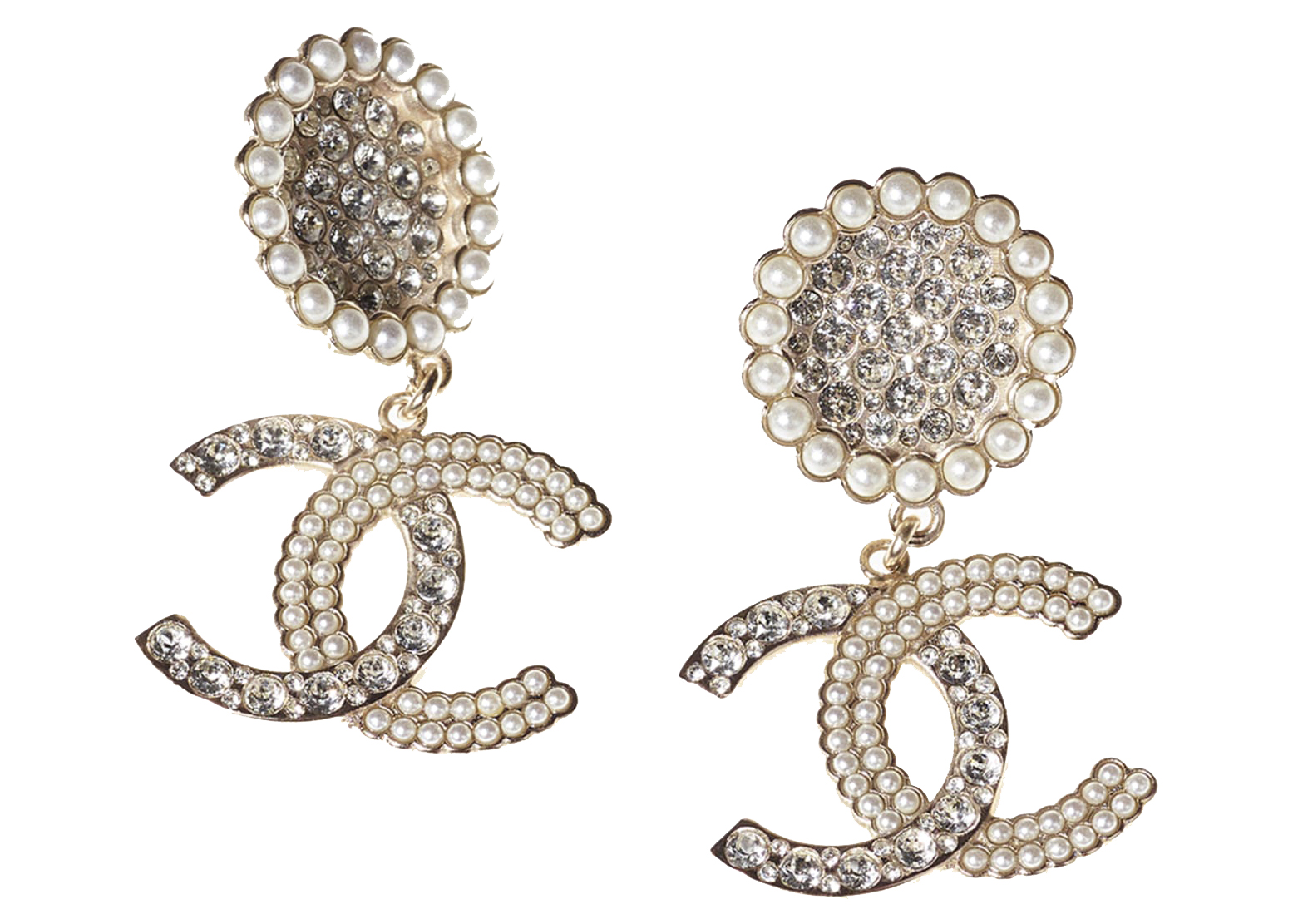 Chanel Metal and Strass Earrings Glass Pearls Gold