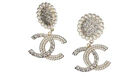 Chanel Metal and Strass Earrings Glass Pearls Gold