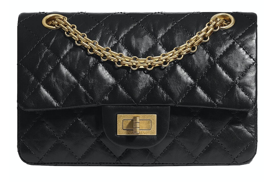 Chanel Mini 2.55 Handbag Black in Aged Calfskin Leather - US