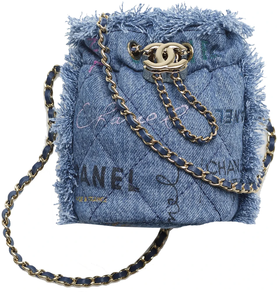 Chanel Mini Bucket With Chain Blue/Multicolor in Printed Denim - DE