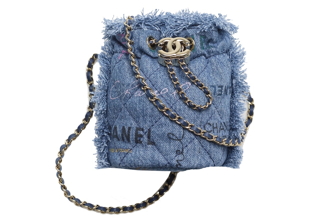 Pre-owned Chanel Mini Bucket With Chain Blue/multicolor