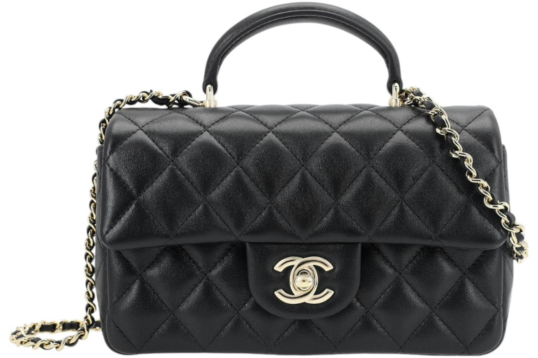 Chanel Mini Classic Flap Bag with Handle Black in Leather with Gold ...