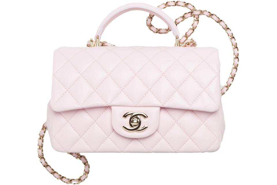 Chanel Mini Flap Bag With Top Handle Light Pink in Lambskin Leather - DE