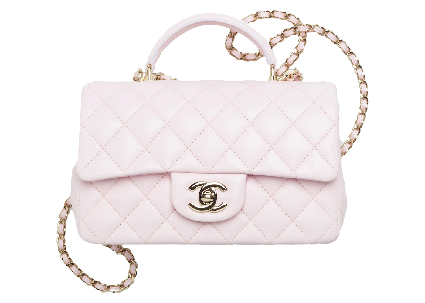 Chanel Mini Flap Bag With Top Handle Light Pink In Lambskin Leather - Us