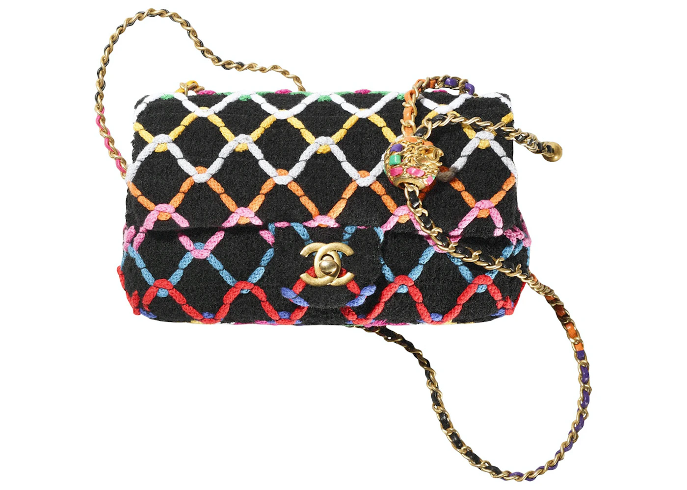 Chanel Mini Flap Pearl Crush Bag 22S Tweed Black/Multicolor In Tweed With  Gold-Tone - Gb