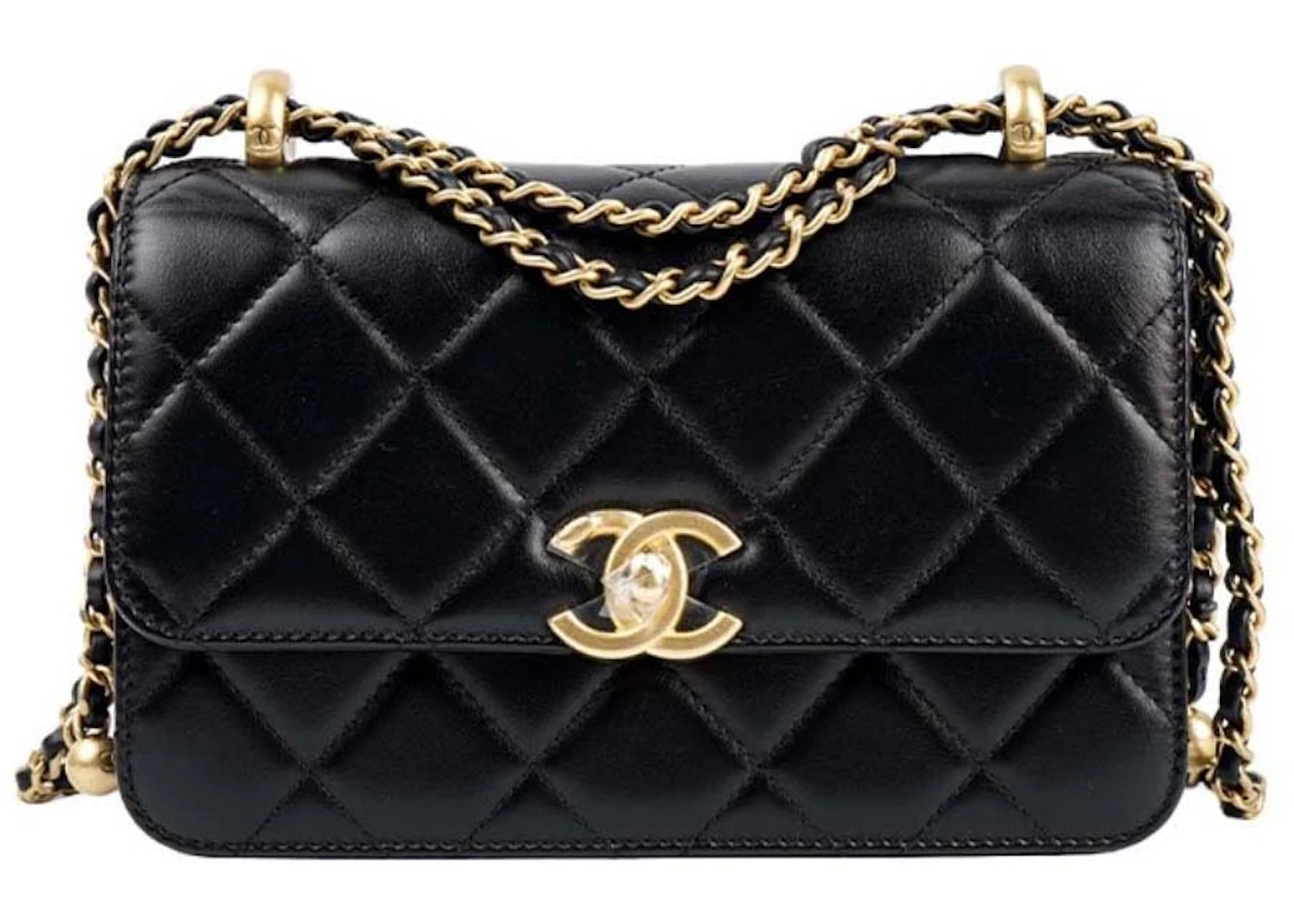 Chanel Mini Taille 24C Sac à Rabat avec Bandoulière Réglable Noir