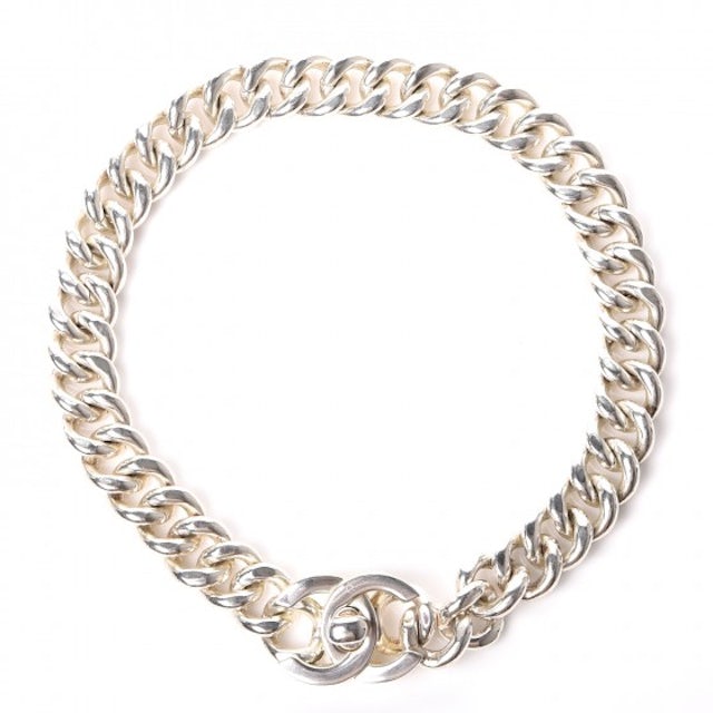 Chanel CC Choker Necklace Chain Link in Silver-Tone Metal with