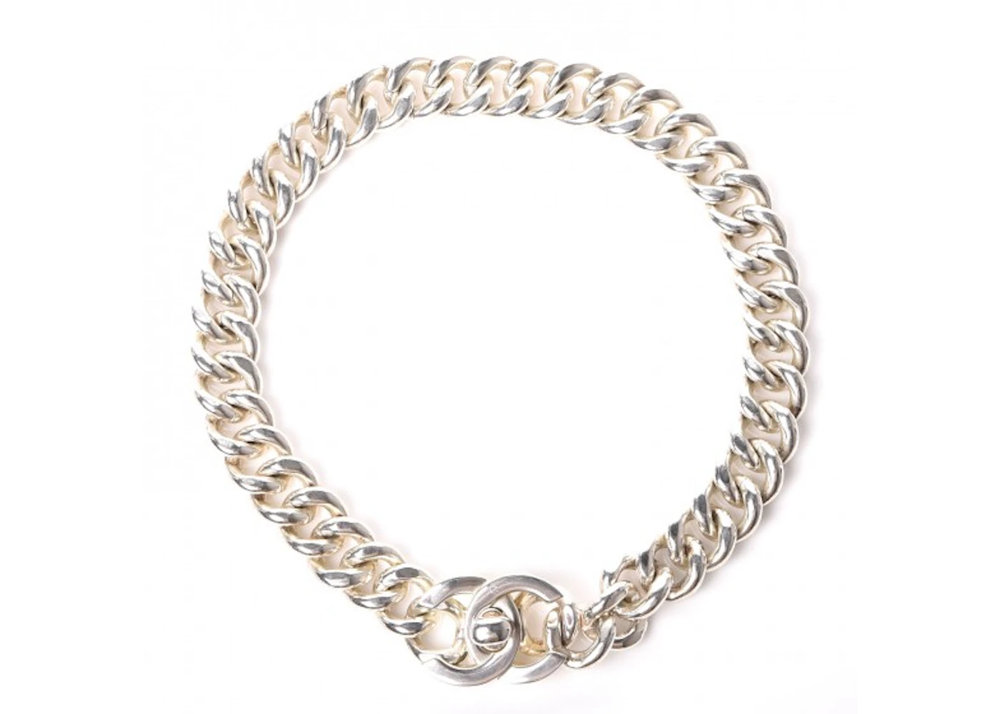 Chanel CC Choker Necklace Chain Link in Silver-Tone Metal with Silver-Tone  - FR