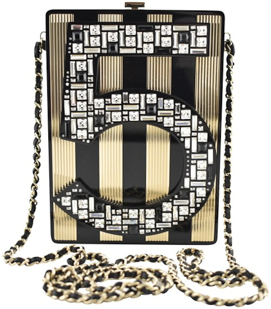Chanel No 5 Minaudiere Mosaic Gold-tone Gold/Black in Plexiglass