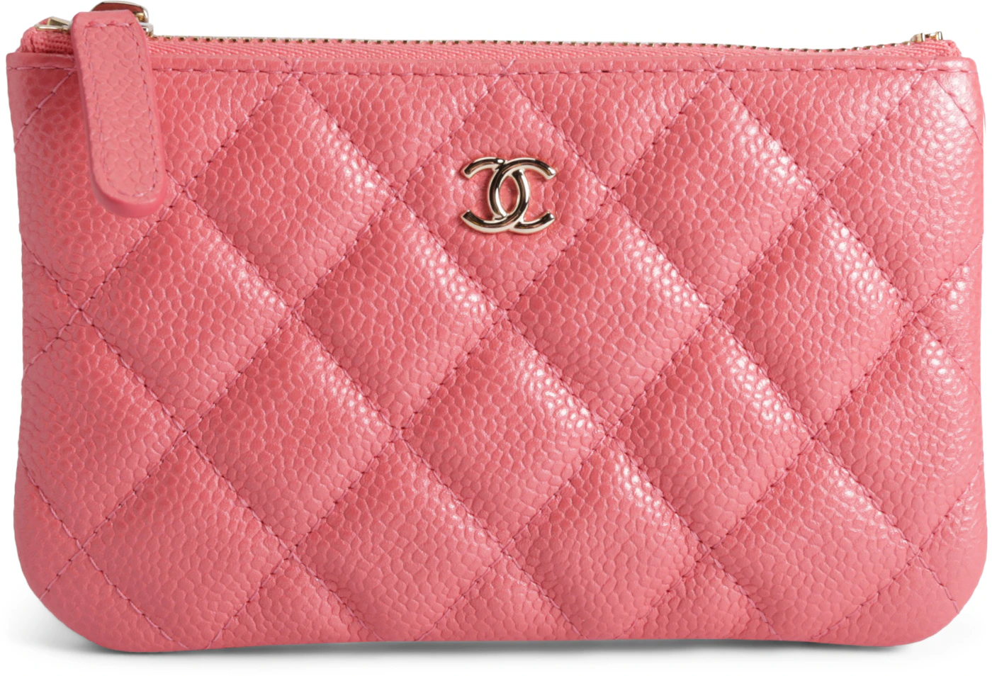 Chanel Mini O Pouch/Cosmetic Case 21S Light Pink Quilted Caviar