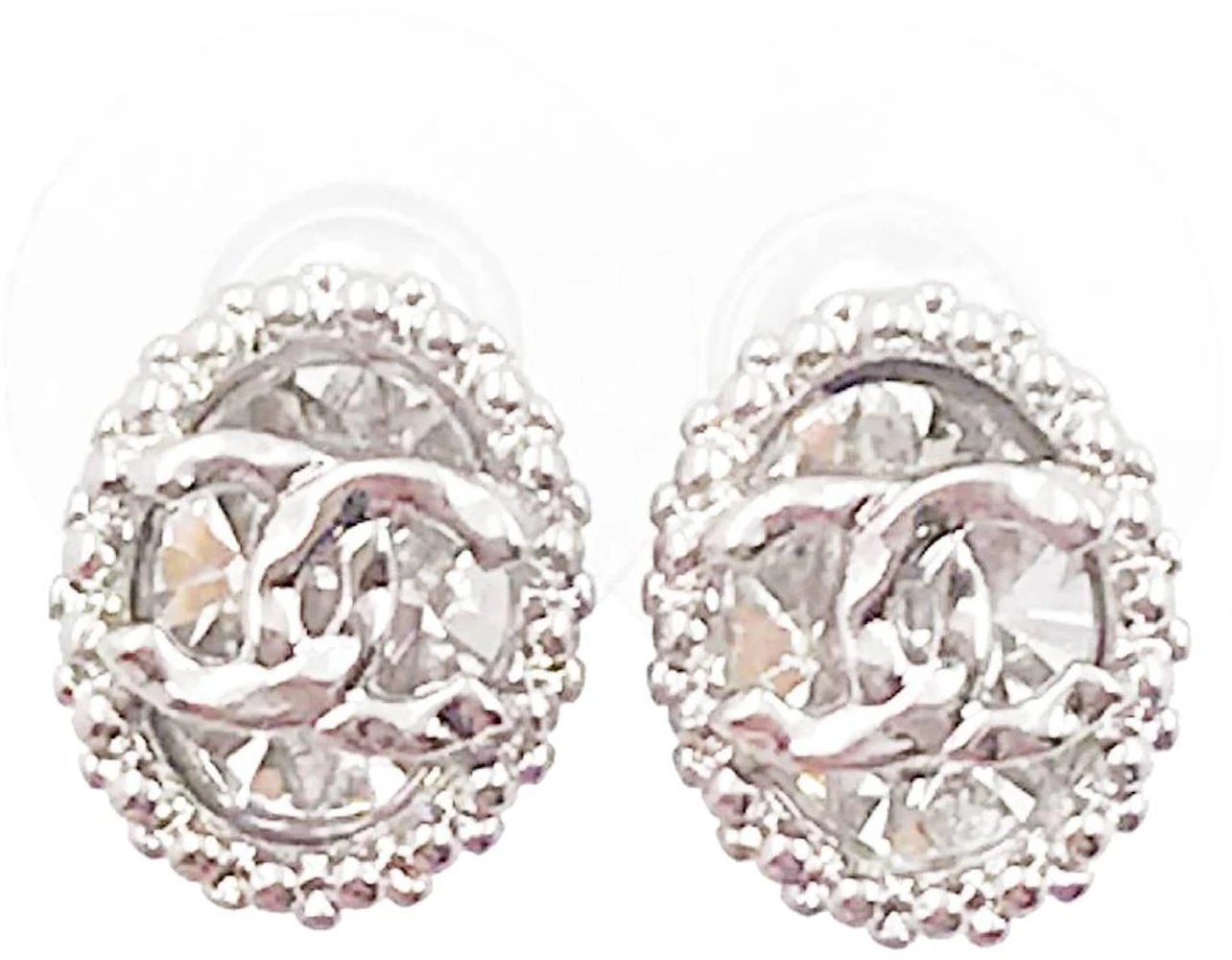 CHANEL A29400 SLIVER CRYSTAL PIERCING COSTUME EARRINGS